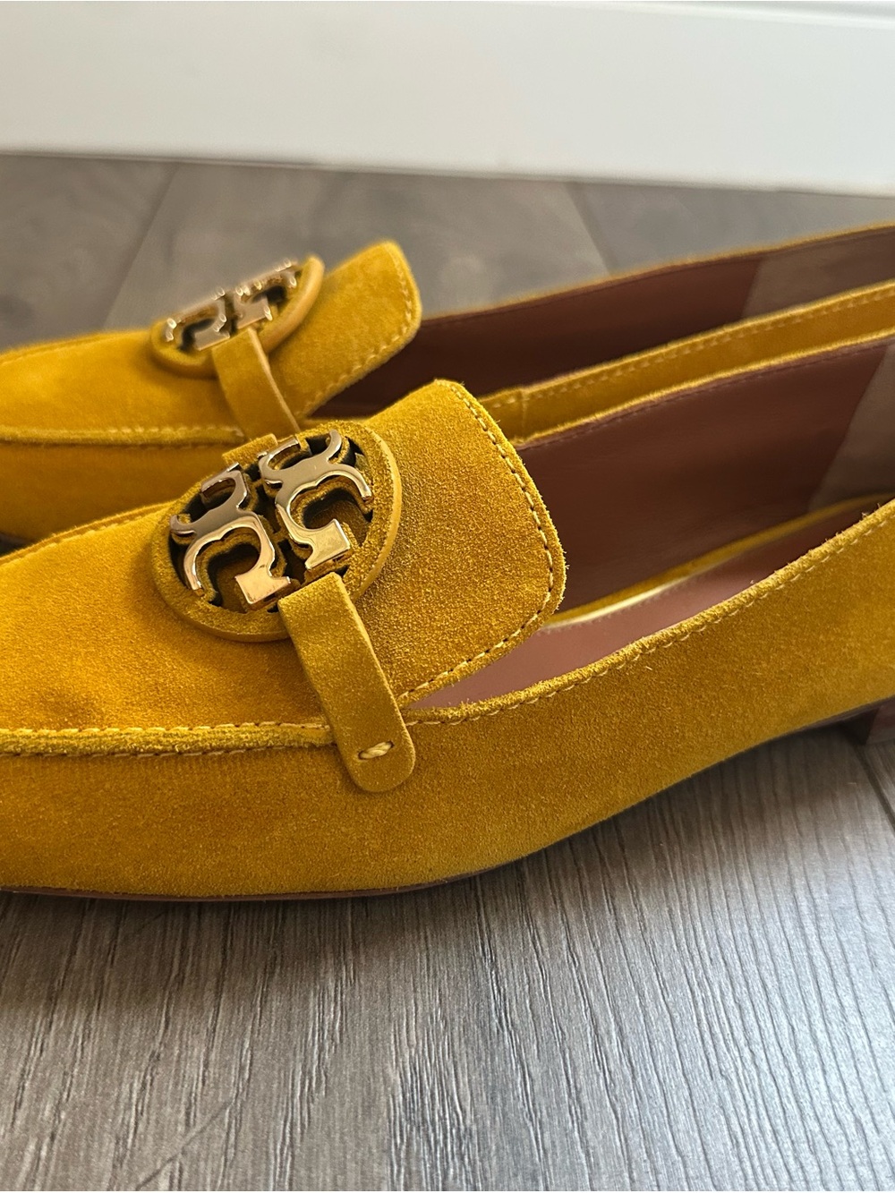 Tory Burch Women’s Mustard Yellow Soft Suede Logo Loafers - Picture 12 of 15